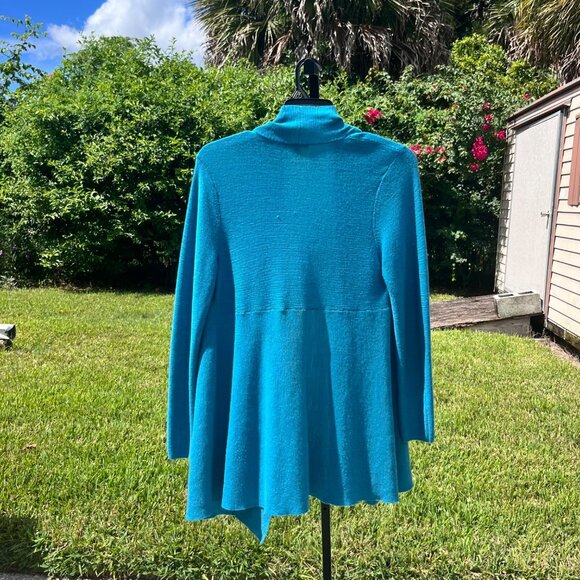 Eileen Fisher Blue 100% Merino Wool Open Front Cardigan Size S - Picture 2 of 9